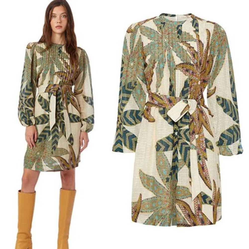 NWT Marie Oliver Catie Long Sleeves Cream Mini Dress in Lichen Size: Medium